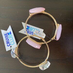 NWT Cruise Club Pink & Clear Gold Wrapped Wire Bangle Bracelets | large size